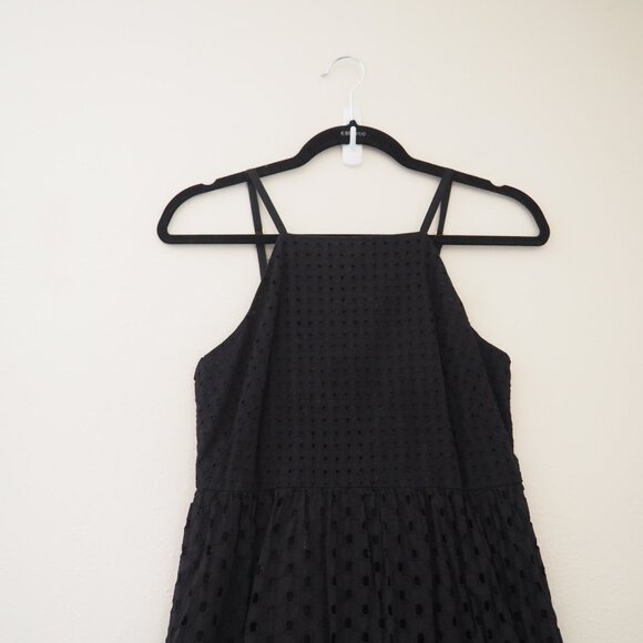 LOFT Black Eyelet Spaghetti Strap Sleeveless Midi Dress sz 2 - Picture 3 of 7